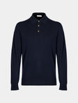 Arch4 - Chapman Baby Goat Cashmere Long-Sleeved Polo Top | Size: M - Navy - ABASK - 
