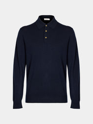 Arch4 - Chapman Baby Goat Cashmere Long-Sleeved Polo Top | Size: M - Navy - ABASK - 