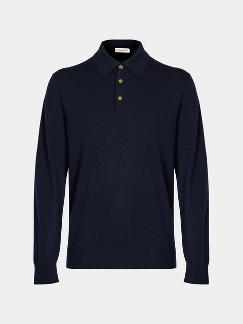 Arch4 - Chapman Baby Goat Cashmere Long-Sleeved Polo Top | Size: M - Navy - ABASK - 