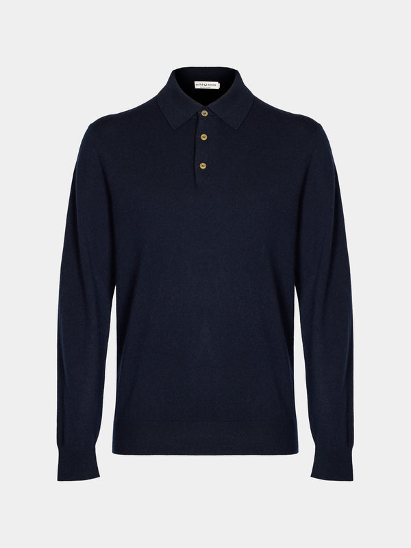 Arch4 - Chapman Baby Goat Cashmere Long-Sleeved Polo Top | Size: M - Navy - ABASK - 