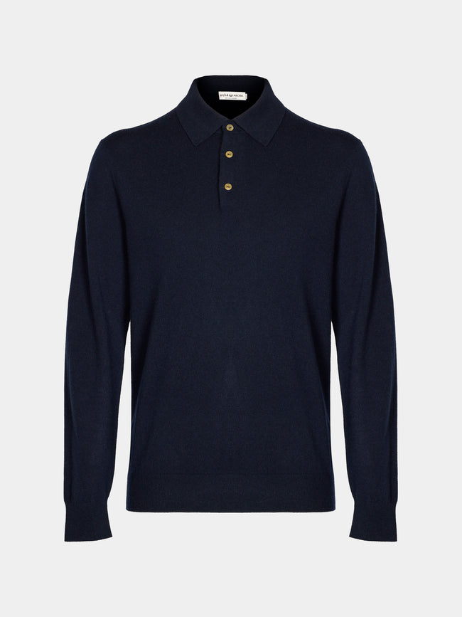 Arch4 - Chapman Baby Goat Cashmere Long-Sleeved Polo Top | Size: M - Navy - ABASK - 