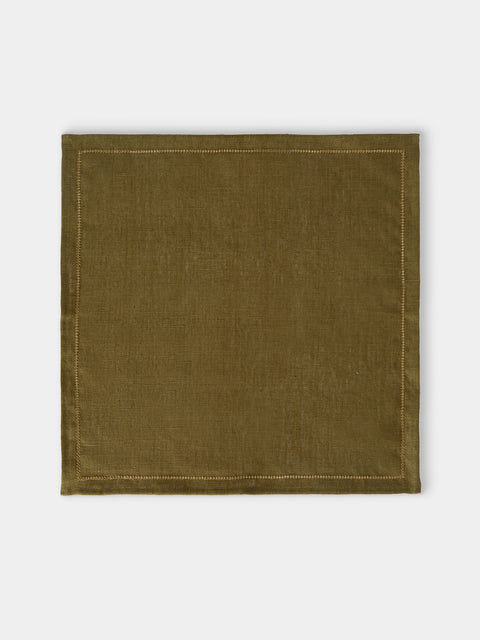 Volga Linen - Hem-Stitch Linen Napkins (Set of 6) - Green - ABASK