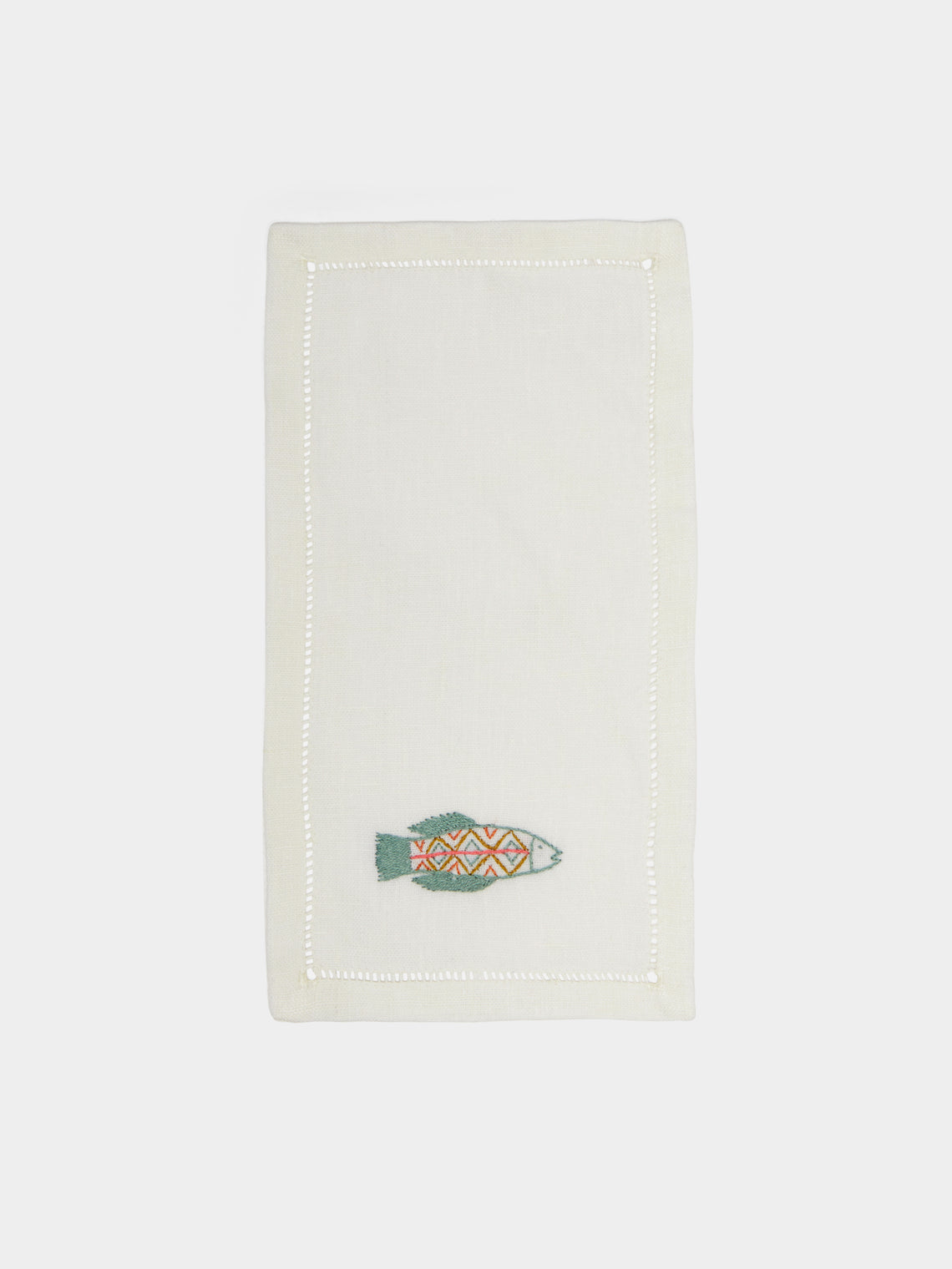 Malaika - Tilipa Hand-Embroidered Linen Cocktail Napkins (Set of 6) - White - ABASK - 