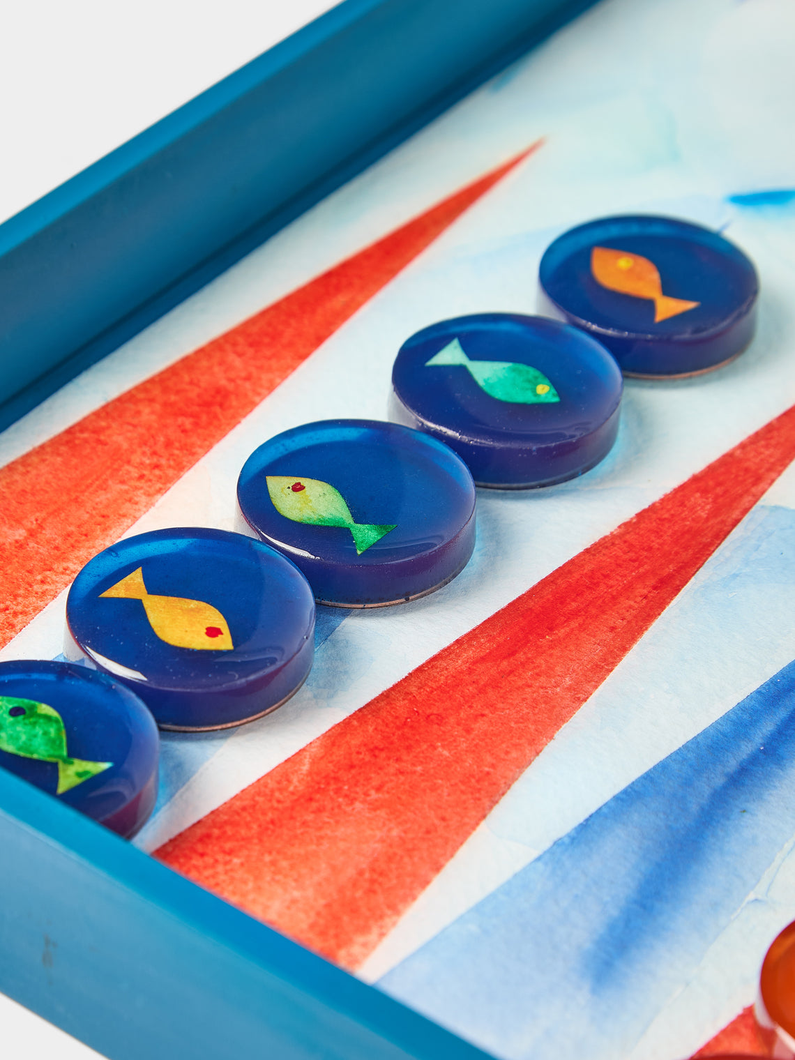 Valeria Molinari - Water Hand-Painted Watercolor Wood Backgammon Set - Blue - ABASK