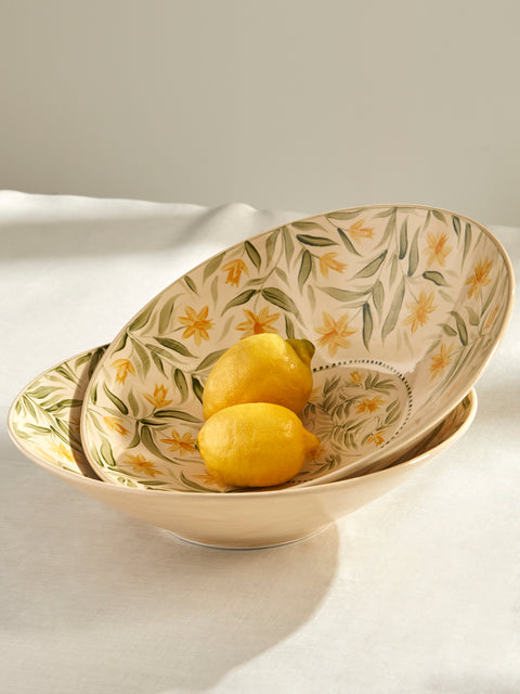 Rosanna Corfe - Doves and Daffodils Hand-Painted Ceramic Flared Bowl - Cream - ABASK