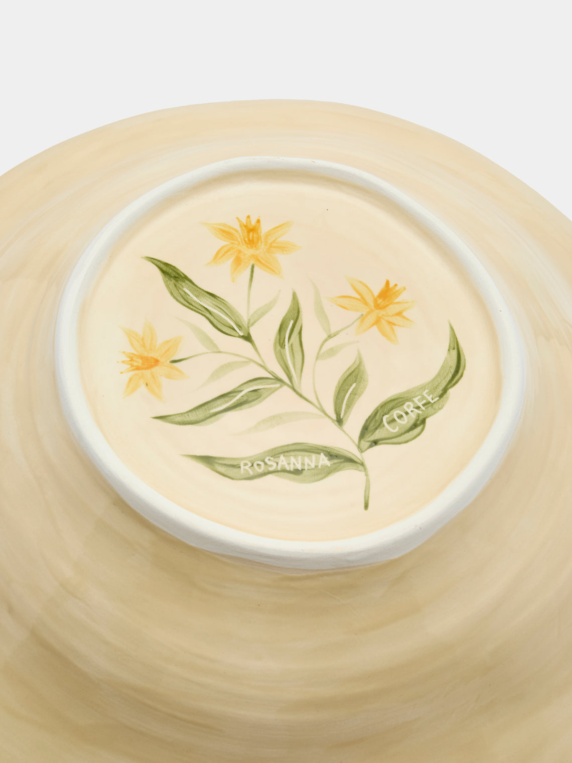 Rosanna Corfe - Doves and Daffodils Hand-Painted Ceramic Fruit Bowl - Cream - ABASK