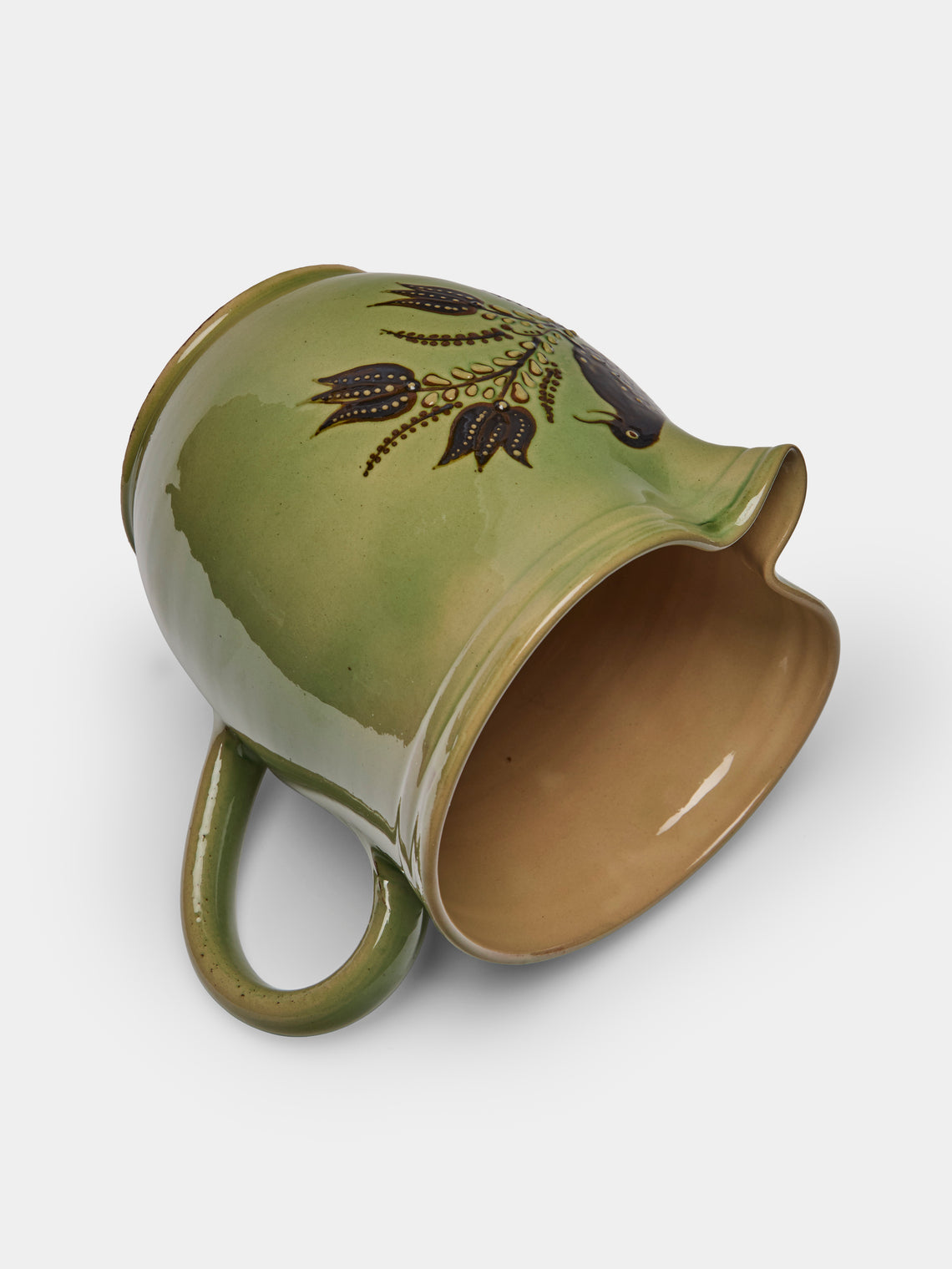 Poterie d’Évires - Birds Hand-Painted Ceramic Jug (70.5oz/2L) - Green - ABASK