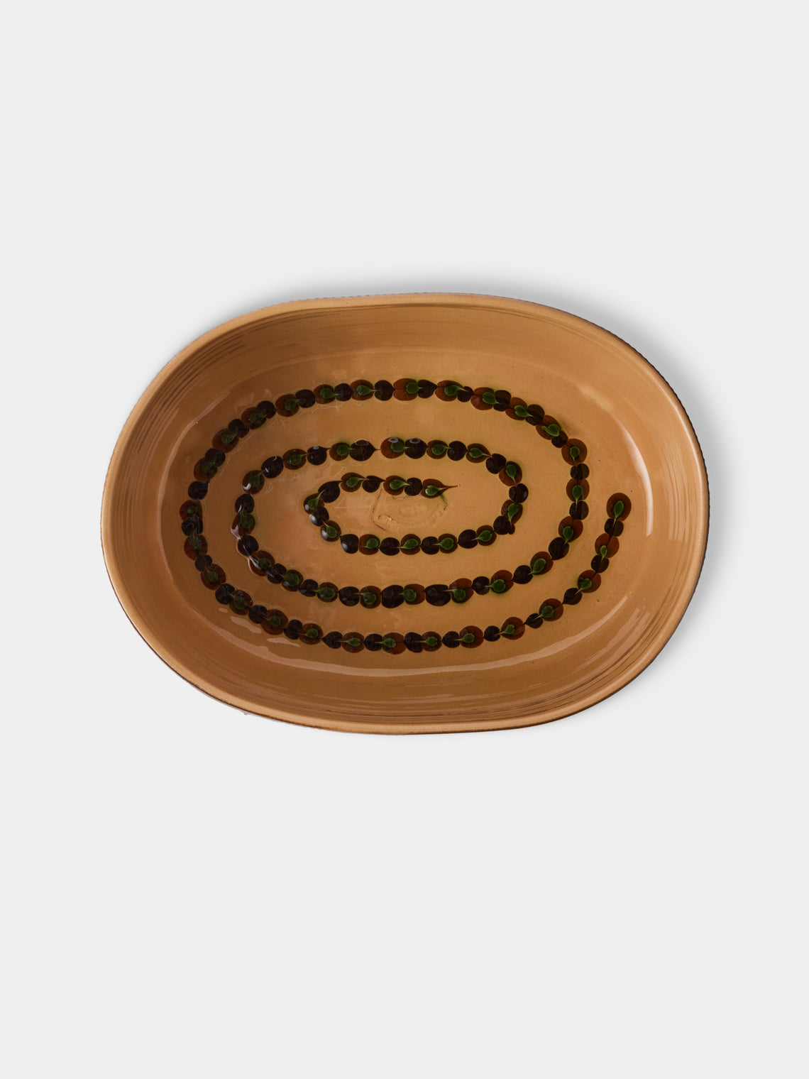 Poterie d’Évires - Flowers Hand-Painted Ceramic Oval Dish - Dark Brown - ABASK