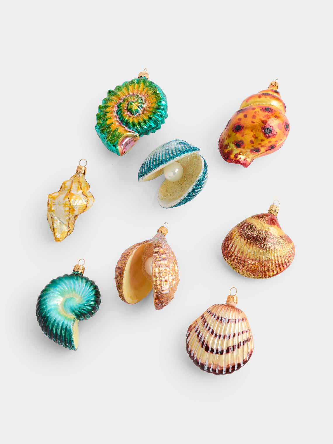 ABASK Decorations - Seashells Hand-Blown Glass Baubles (Set of 8) - Multiple - ABASK