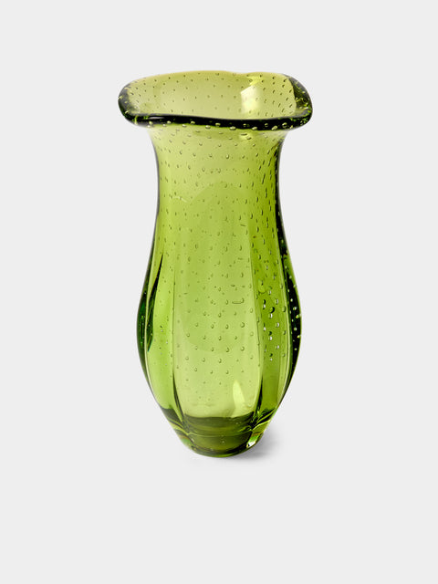 Antique and Vintage - 1970s Bullicante Glass Vase (10in/25.5cm) - Green - ABASK - 