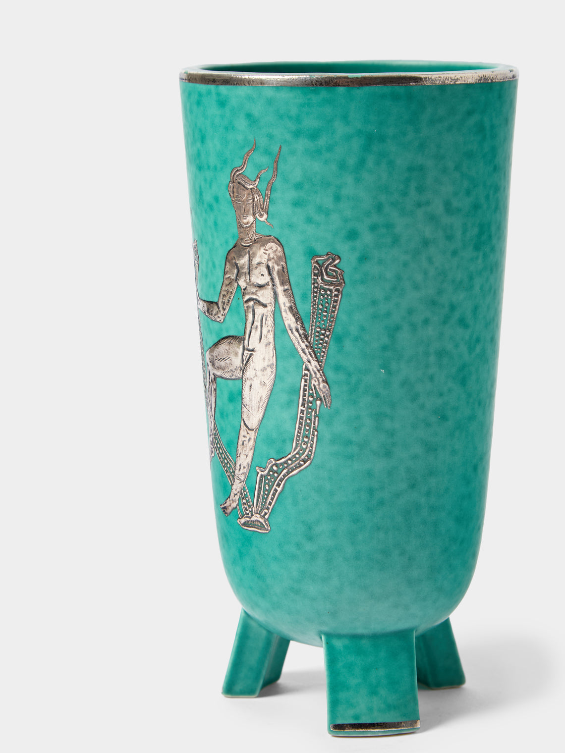 Antique and Vintage - 1930 Wilhelm Kåge Argenta Stoneware Vase (9in/22.5cm) - Blue - ABASK