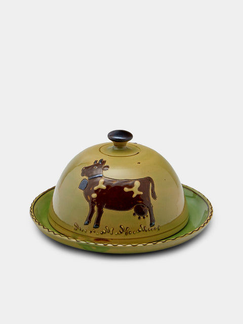 Poterie d’Évires - Cows Hand-Painted Ceramic Large Butter Dish - Green - ABASK - 