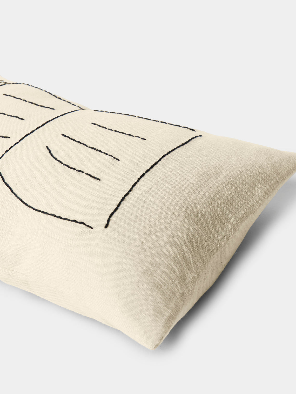Oeuvres Sensibles - Book Hand-Embroidered Cotton and Hemp Linen Cushion (15.5in/40cm) - Cream - ABASK
