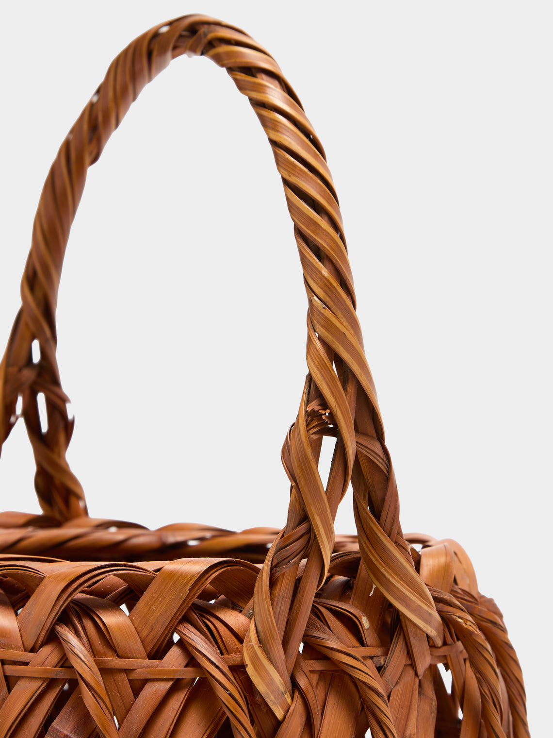 Antique and Vintage - Mid-Century Japanese Bamboo Ikebana Basket - Brown - ABASK