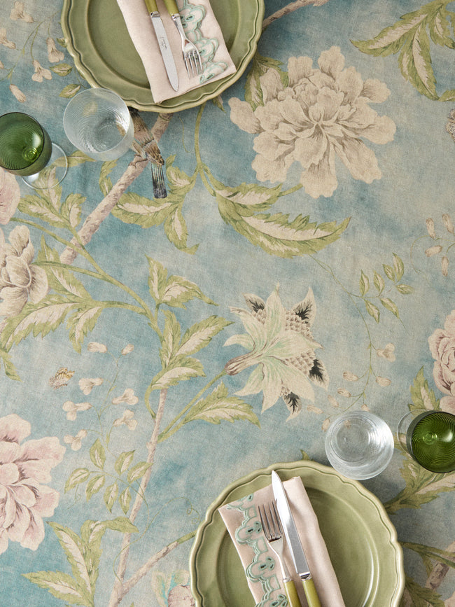 Borgo delle Tovaglie - Filo Affresco Embroidered Linen Rectangular Tablecloth (165.5in/4.2m) - Blue - ABASK