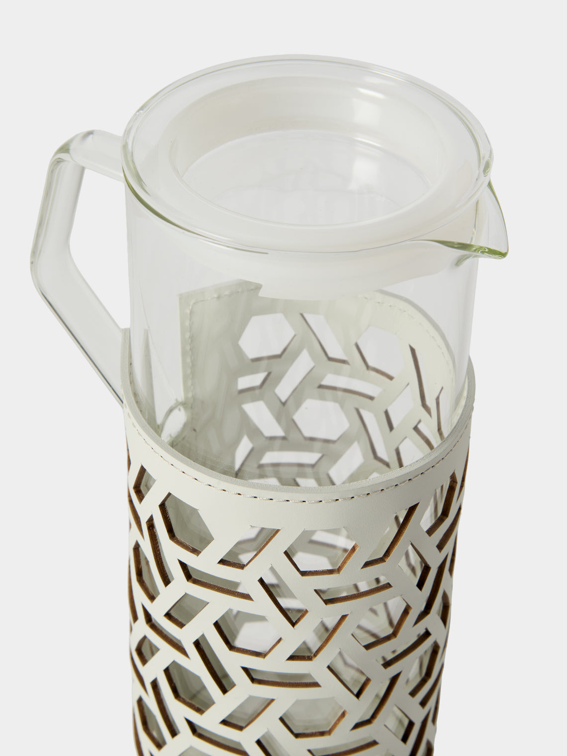 RUDI - Messina Leather and Glass Pitcher (42oz/1.2L) - White - ABASK