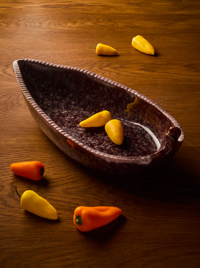 Antique and Vintage - Mid-Century Accolay Leaf Ceramic Bowl - Brown - ABASK