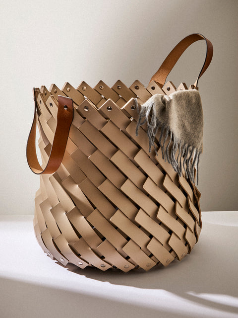 Pinetti - Almeria Handwoven Leather Basket - Taupe - ABASK