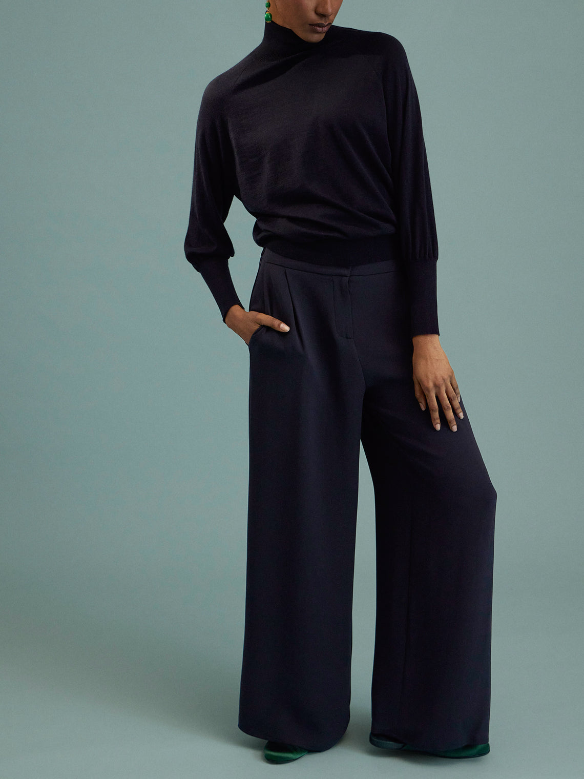 Dusan - Silk Full Trousers - Navy - ABASK