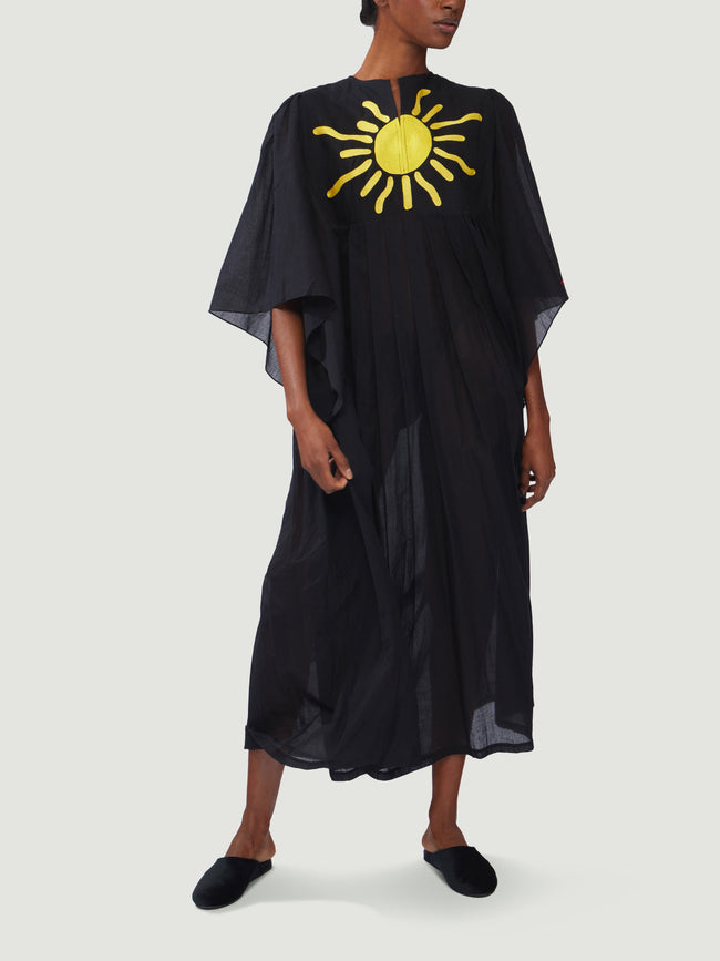 Kilometre Paris - Sun Embroidered Cotton Dress | One Size - Black - ABASK
