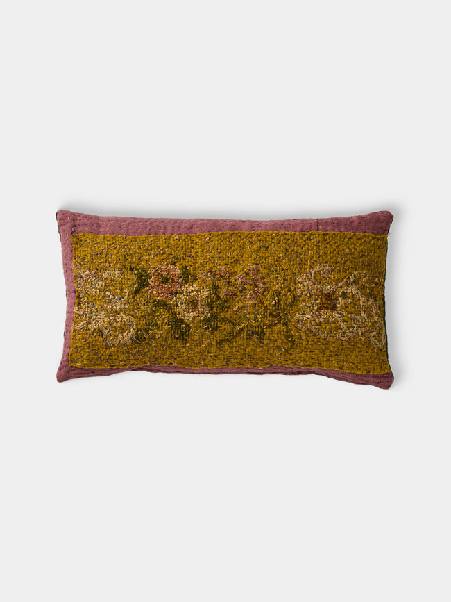 By Walid - 18th-Century Needlepoint Wool, Silk and Linen Cushion (19.5in/50cm) - Yellow - ABASK - 