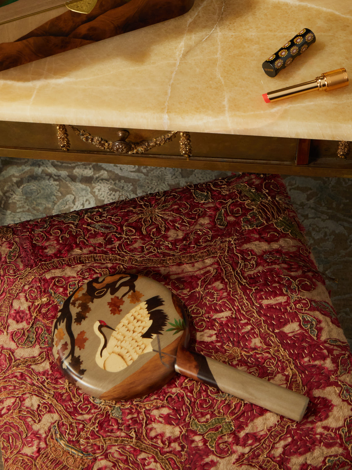 Marquetry Wood Hand Mirror