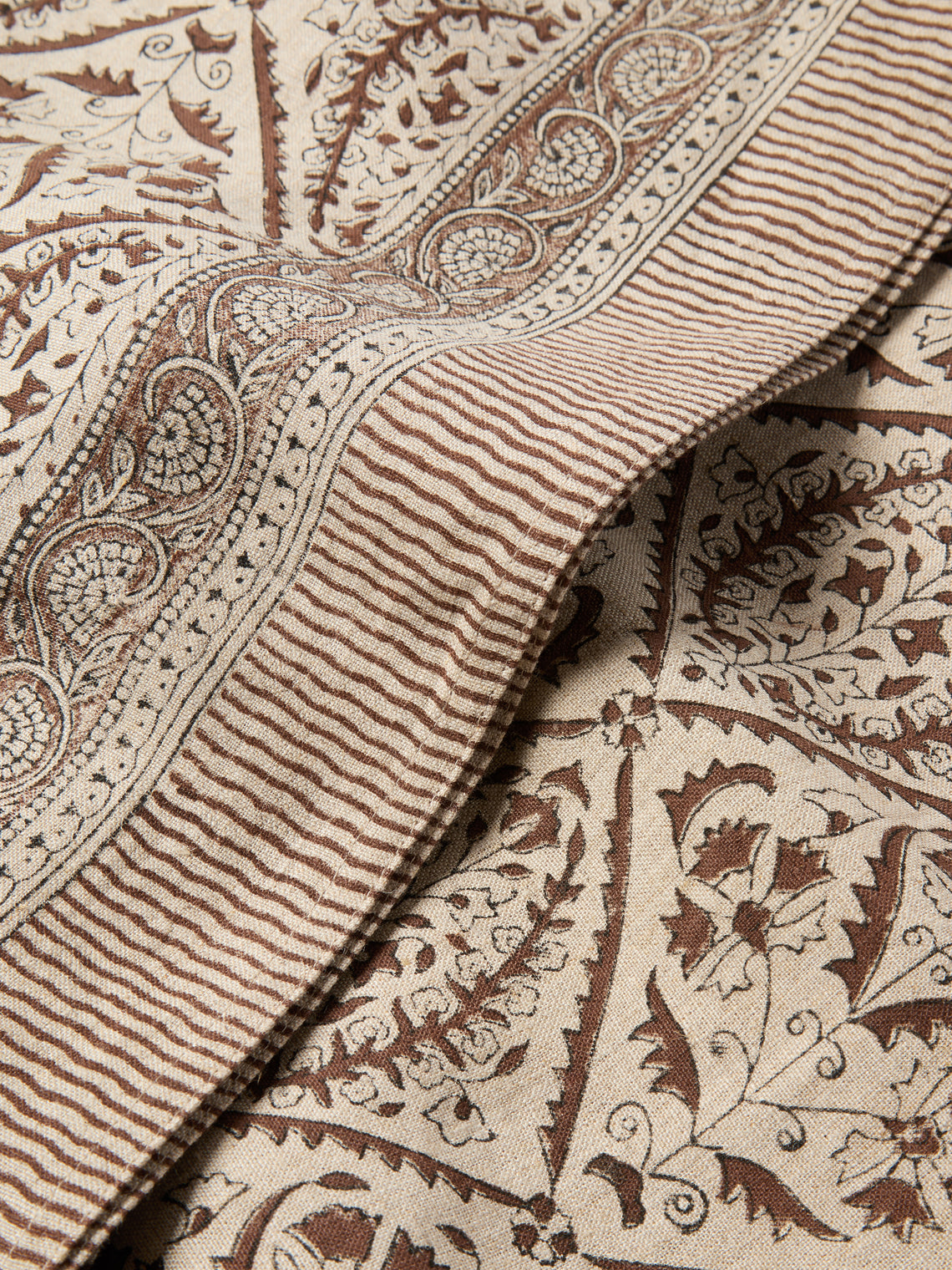 Chamois - Jaipur Block-Printed Linen Rectangular Tablecloth (138in/3.5m) - Brown - ABASK