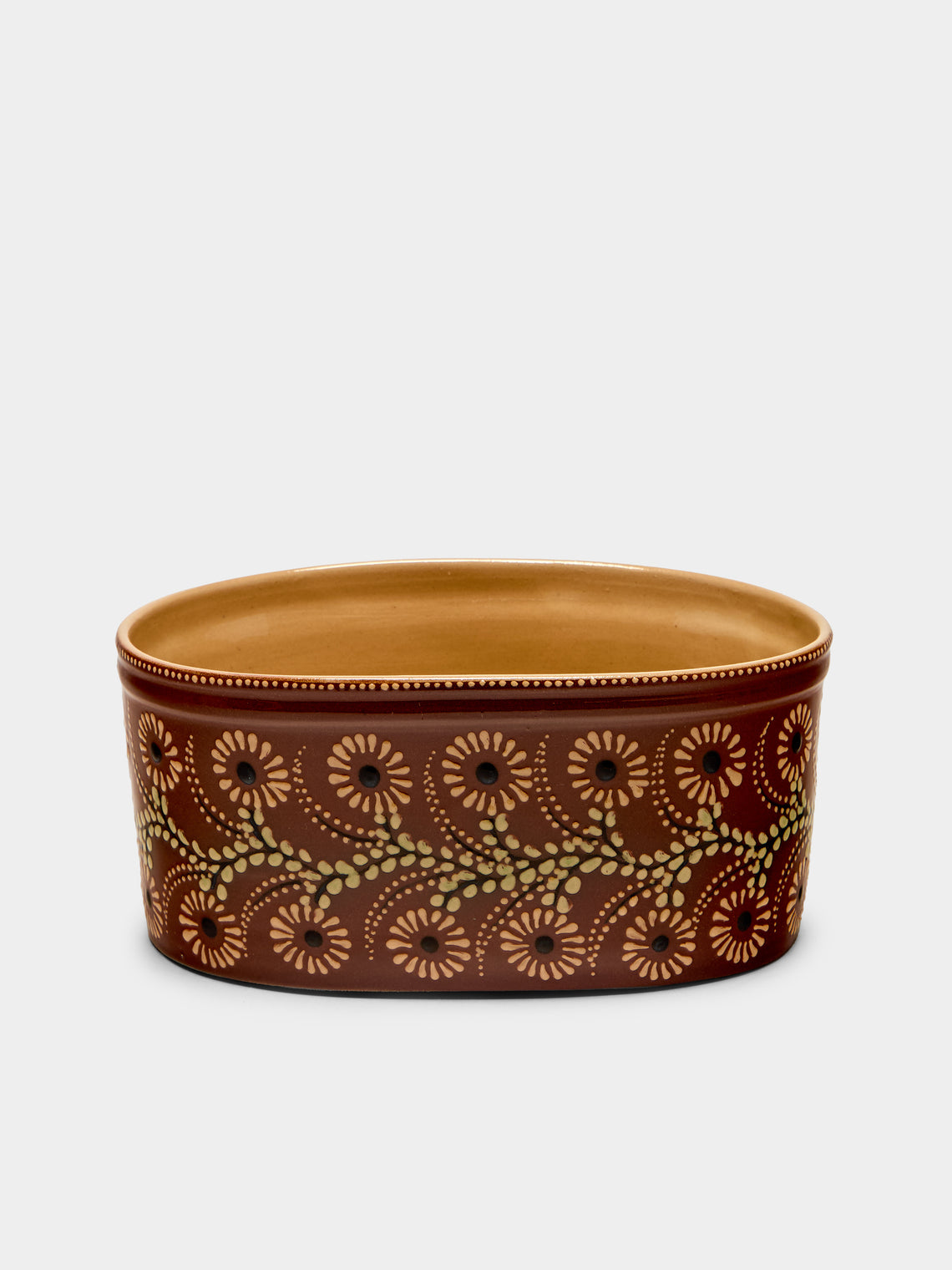 Poterie d’Évires - Flowers Hand-Painted Ceramic Oval Serving Dish - Light brown - ABASK - 