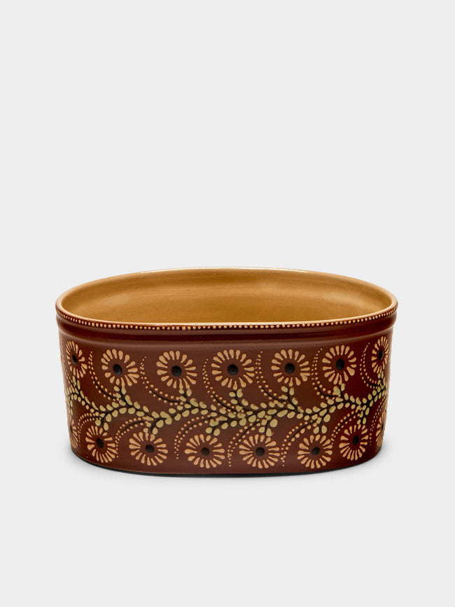 Poterie d’Évires - Flowers Hand-Painted Ceramic Oval Serving Dish - Light brown - ABASK - 