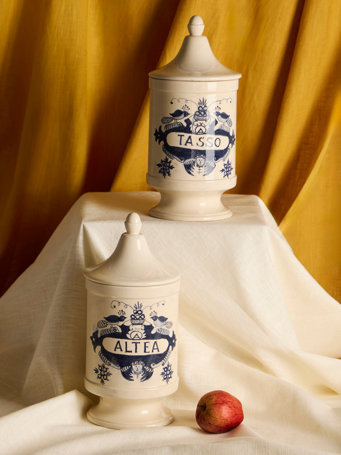 Antique and Vintage - 1940s Italian Ceramic Apothecary Jars (Set of 2) - Blue - ABASK