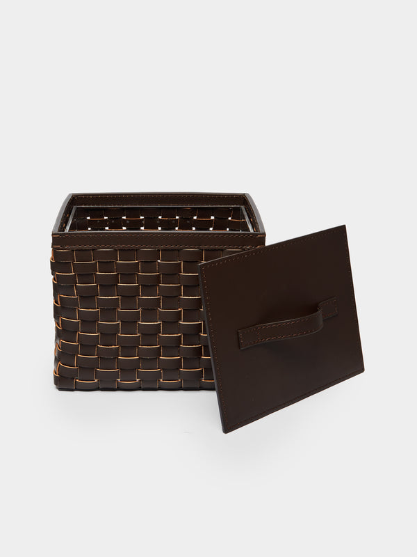 Riviere - Woven Leather Wastepaper Basket - Dark Brown - ABASK