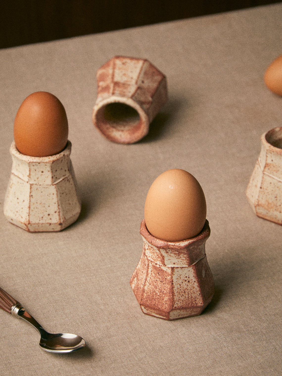 Adam Ross - Hand-Thrown Ceramic Faceted Egg Cups (Set of 4) - Beige - ABASK