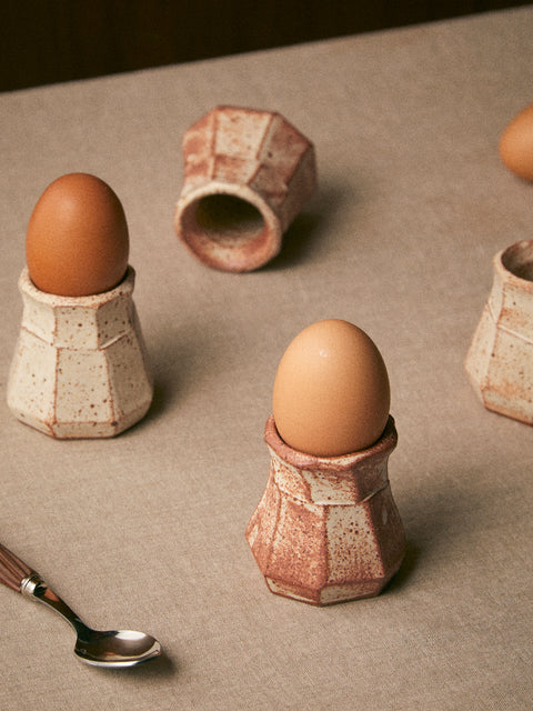 Adam Ross - Hand-Thrown Ceramic Faceted Egg Cups (Set of 4) - Beige - ABASK
