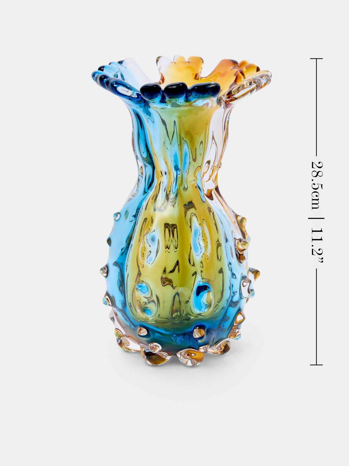 Antique and Vintage - 1980s A. Dal Borgo Murano Glass Vase (11in/28.5cm) - Yellow - ABASK