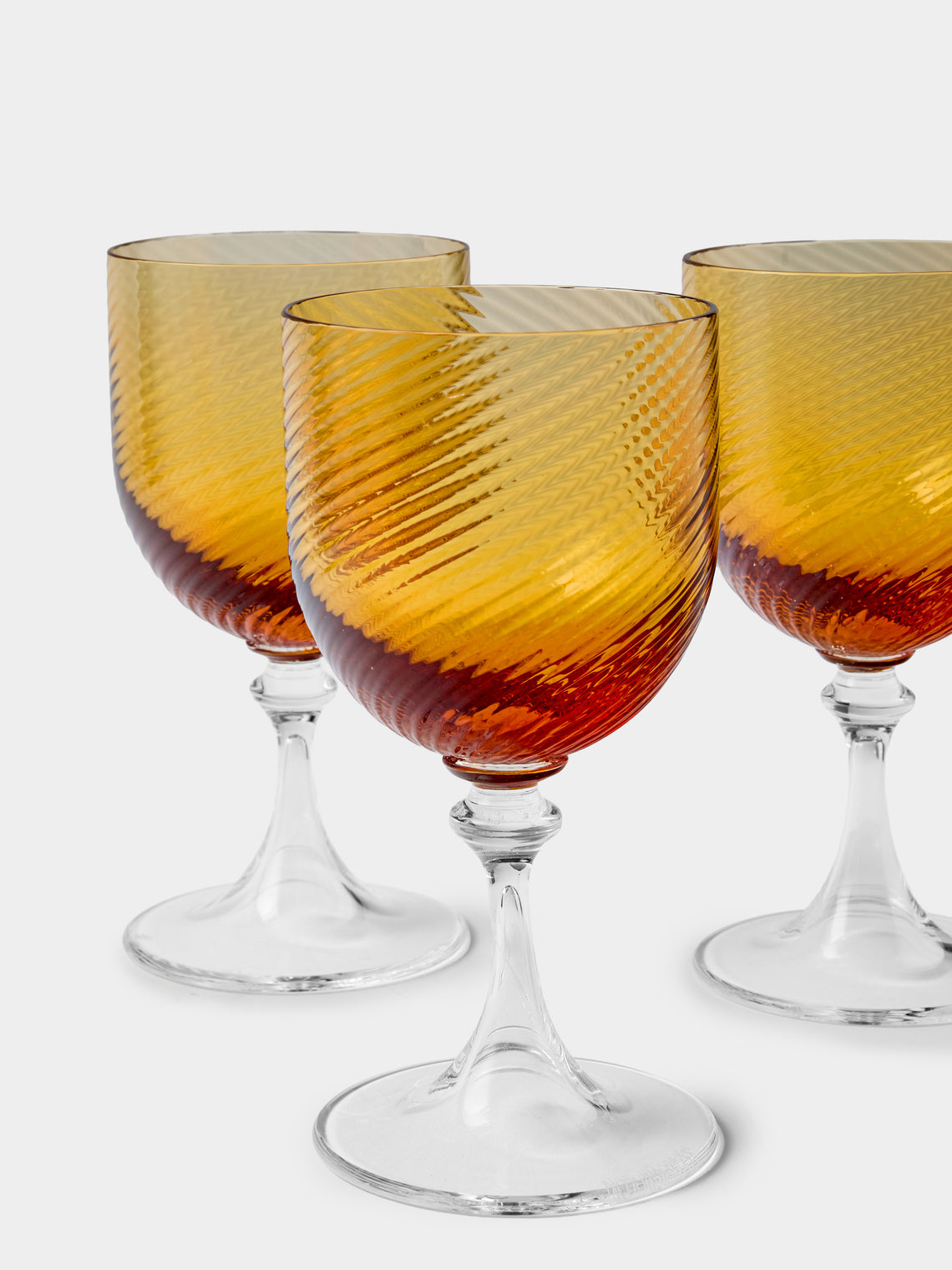 NasonMoretti - | Set of 6 | Twisted Ambra Hand-Blown Murano White Wine Glasses - Yellow - ABASK