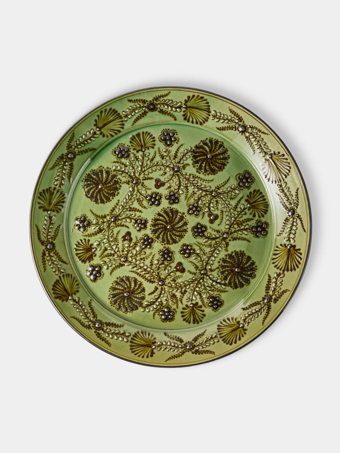 Poterie d’Évires - Flowers Hand-Painted Ceramic Round Platter - Green - ABASK - 