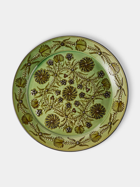 Poterie d’Évires - Flowers Hand-Painted Ceramic Round Platter - Green - ABASK - 