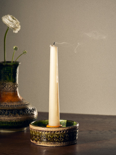 Antique and Vintage - 1960s Bitossi Sahara Ceramic Candle Holder - Green - ABASK