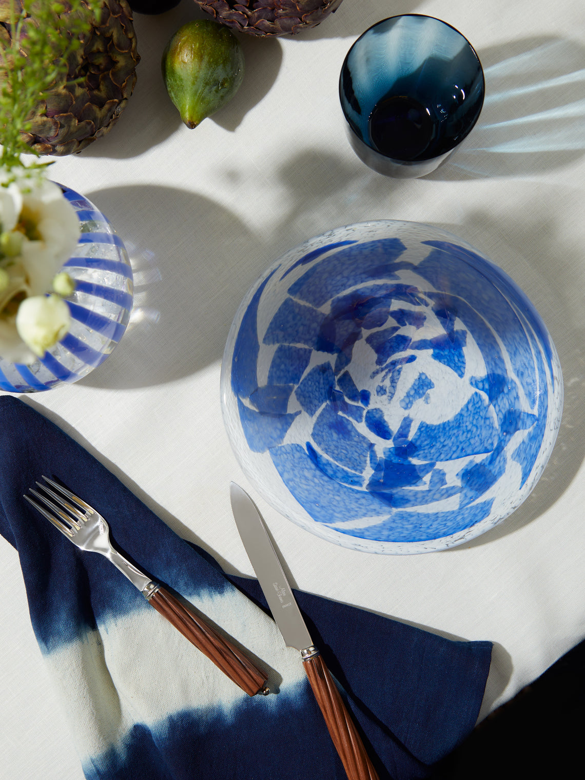 Stories of Italy - Hand-Blown Murano Glass Dessert Plates (Set of 2) - Light Blue - ABASK