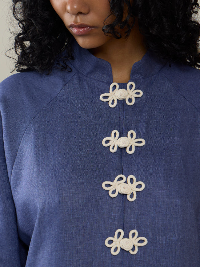 Yali Milano - The Portofino Linen Robe | Size: S - Blue - ABASK