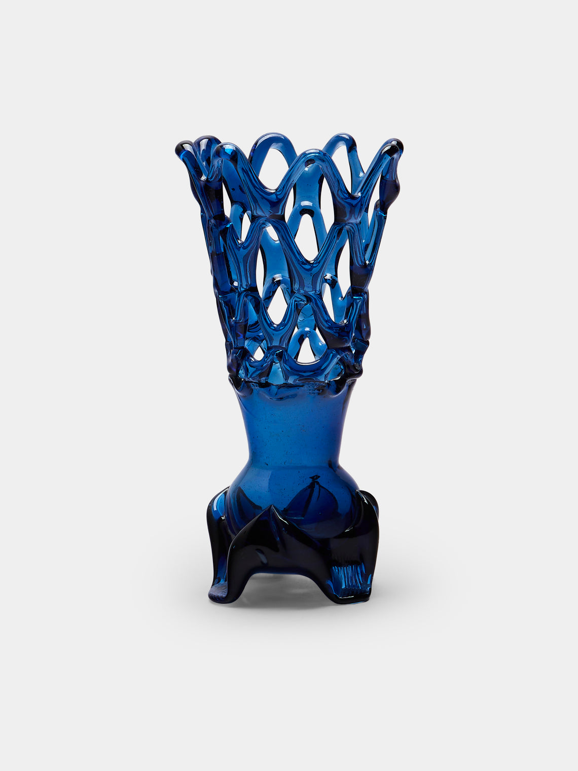 Antique and Vintage - Mid-Century Glass Vase - Blue - ABASK - 