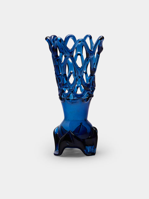 Antique and Vintage - Mid-Century Glass Vase - Blue - ABASK - 