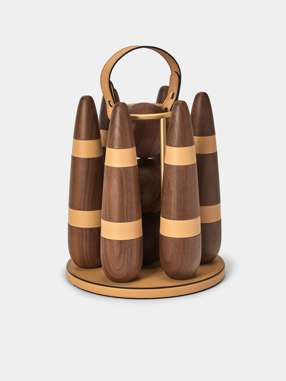 Pinetti - Leather and Walnut Bowling Set - Beige - ABASK - 