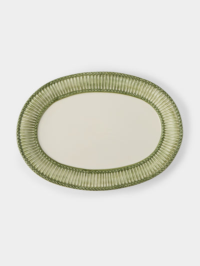 Tessalume Ceramiche - Wicker Hand-Painted Ceramic Oval Platter - Light Green - ABASK - 