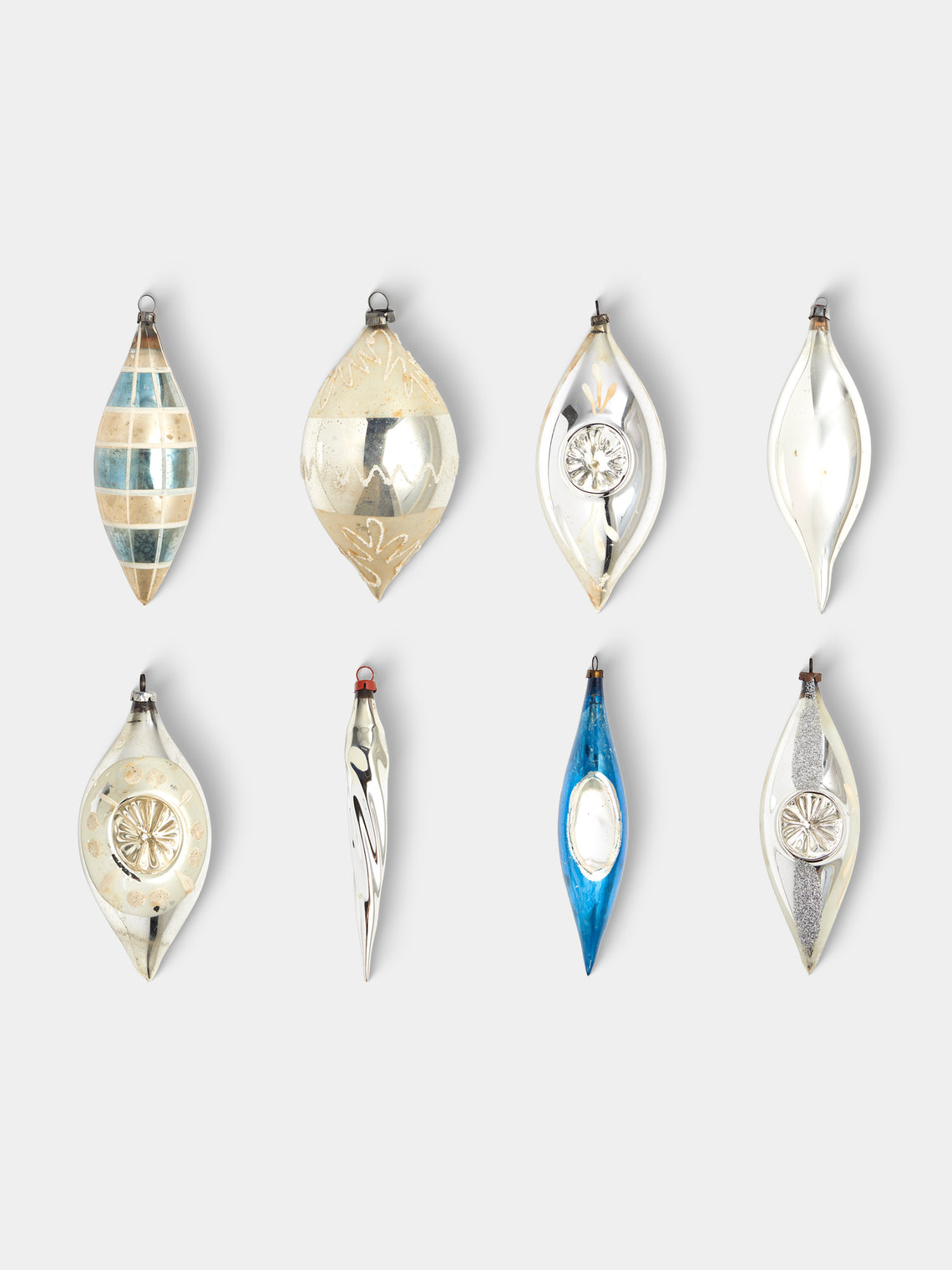 Antique and Vintage - Early-20th-Century Droplets Glass Baubles (Set of 8) - Silver - ABASK - 