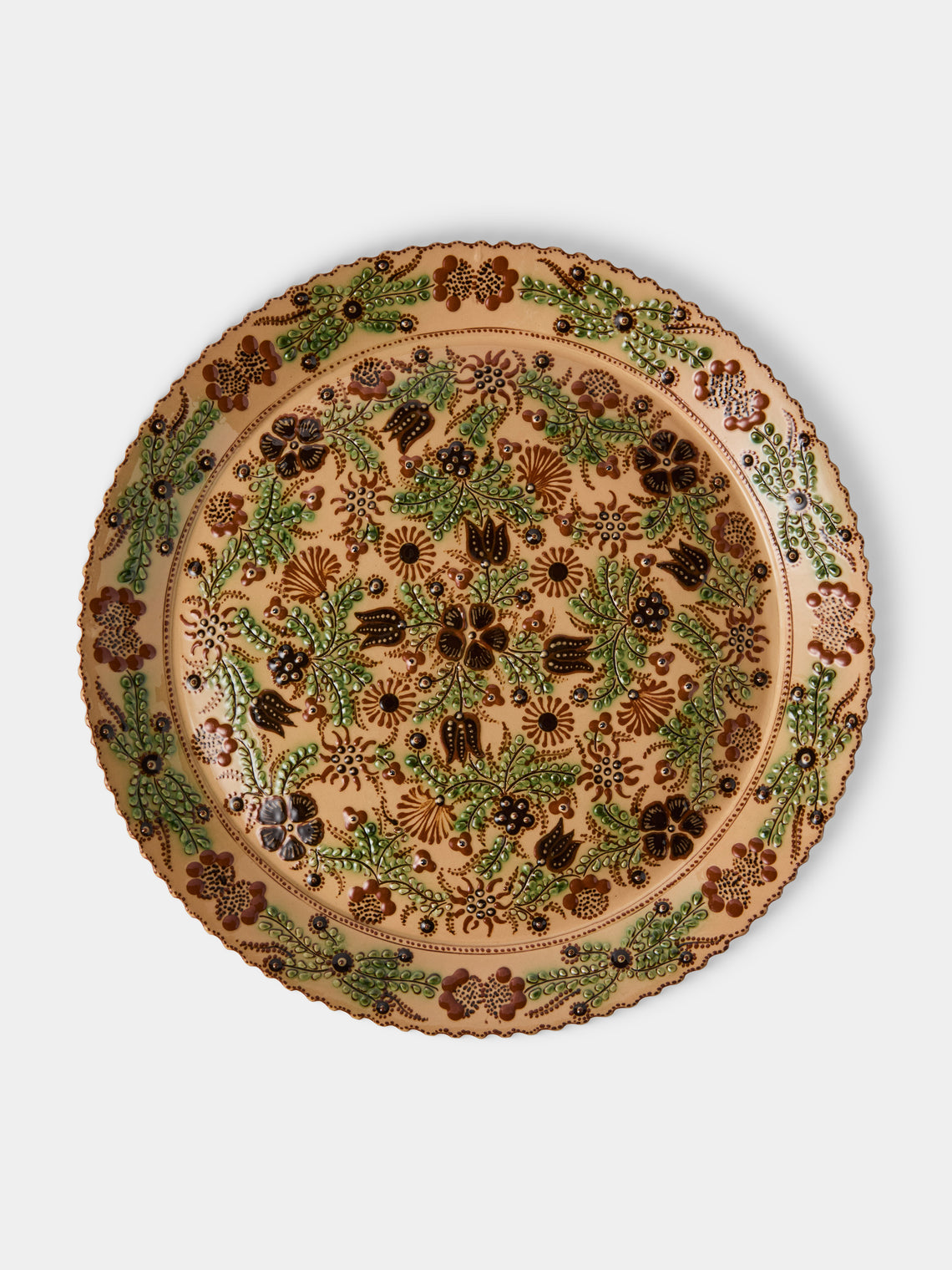 Poterie d’Évires - Flowers Hand-Painted Ceramic Round Platter - Cream - ABASK - 