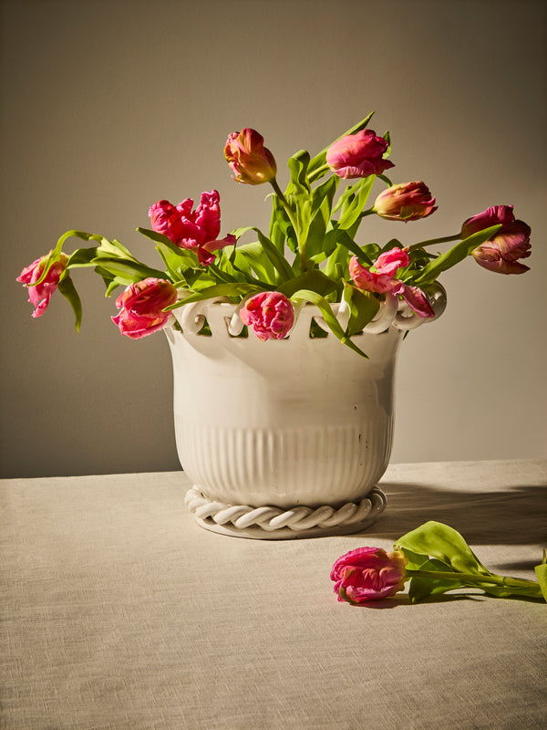 Antique and Vintage - 1920s Émile Tessier Ceramic Vase (11in/28.5cm) - White - ABASK