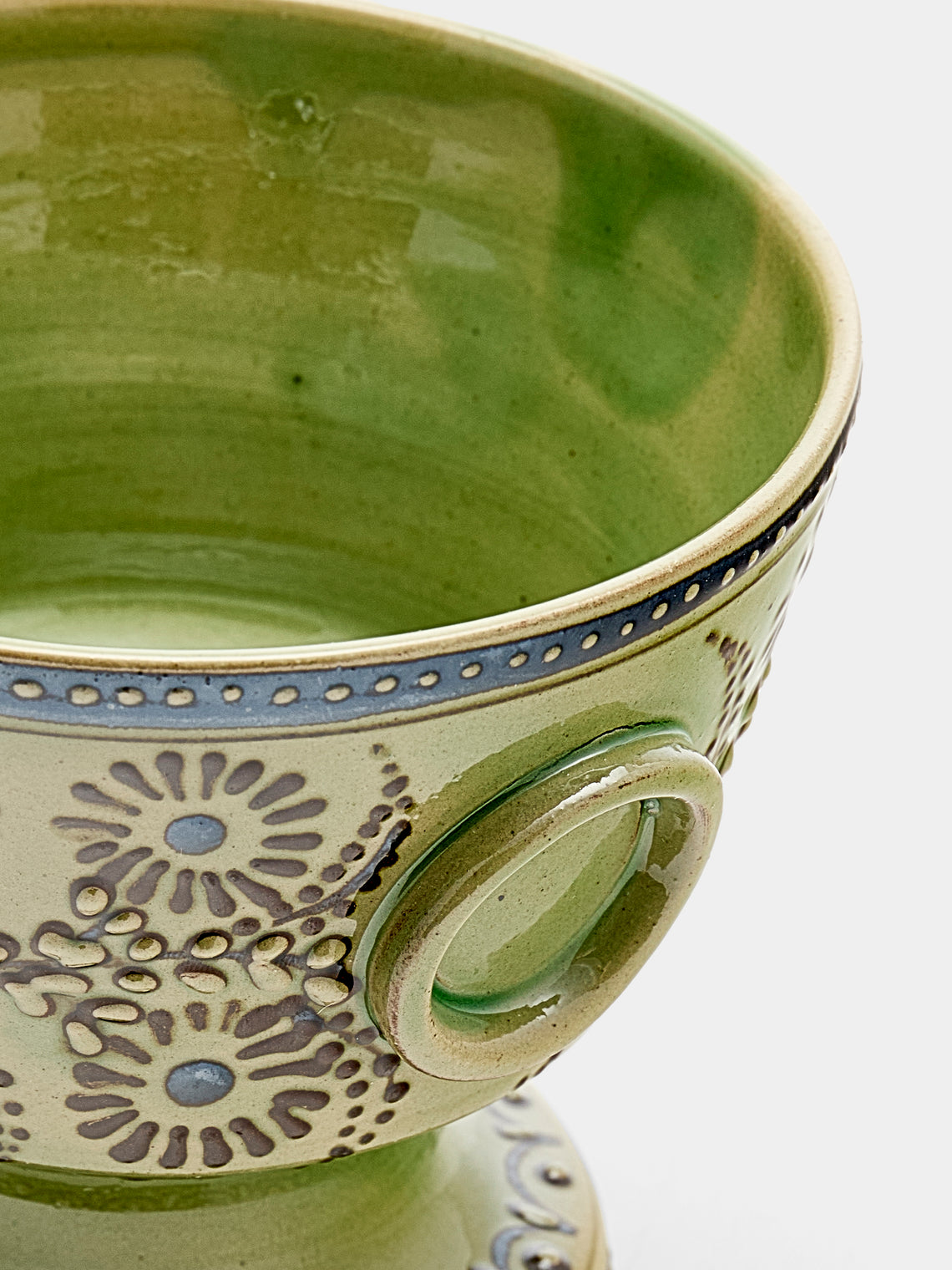 Poterie d’Évires - Flowers Hand-Painted Ceramic Small Raised Bowl - Green - ABASK