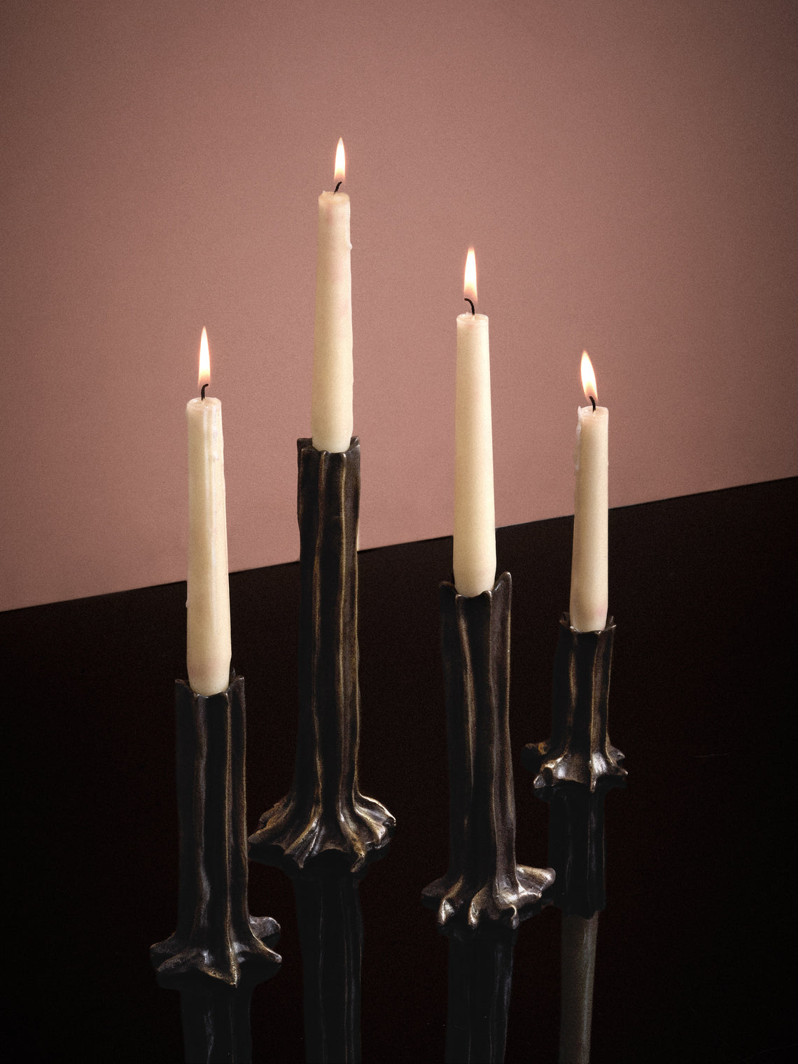 Studio Palatin - | Set of 4 | Arbor Bronze Candlesticks - Bronze - ABASK