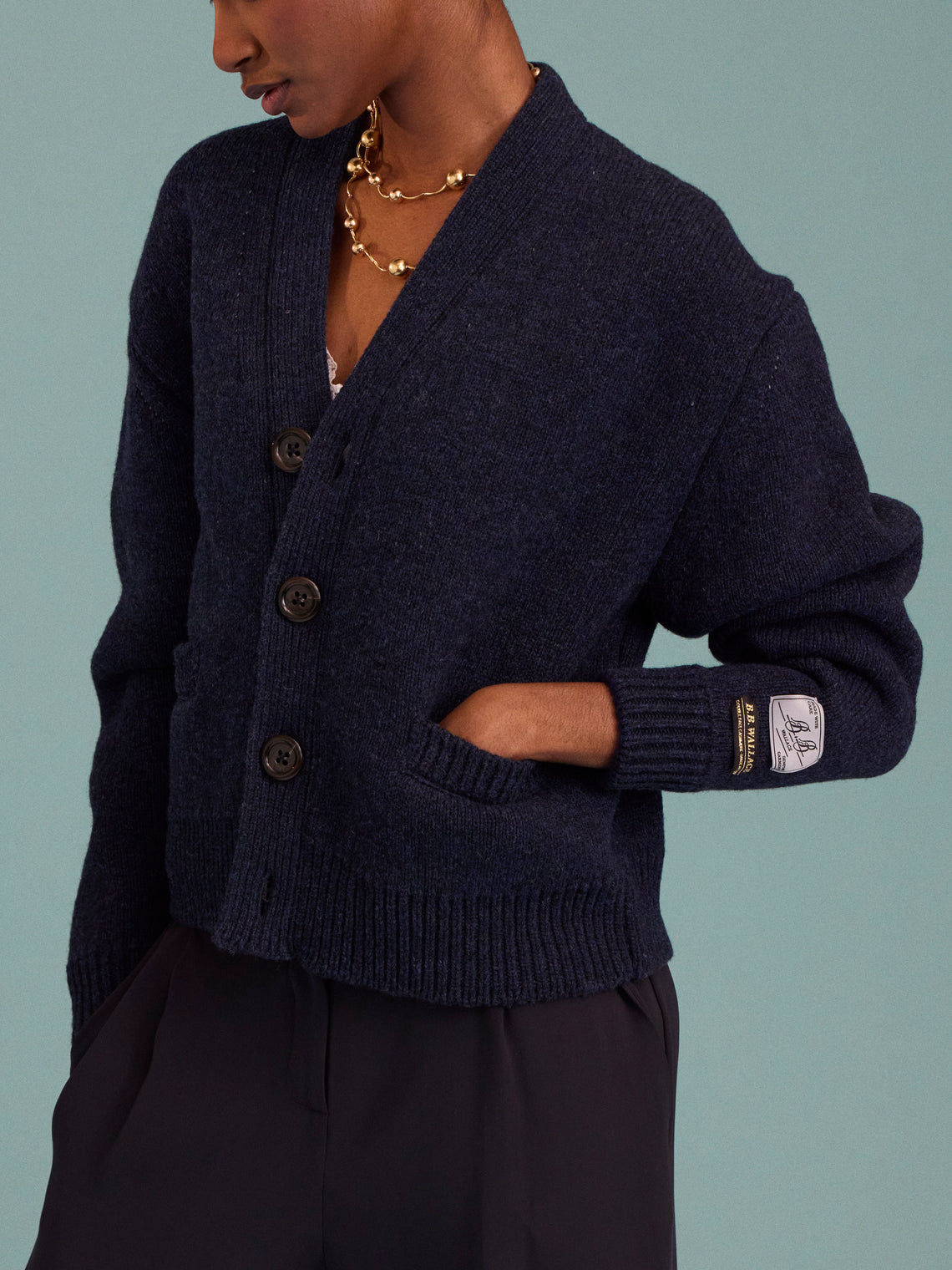 BB Wallace - Wylie Shetland Wool Cardigan | Size: S - Navy - ABASK